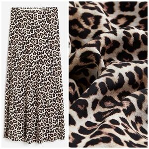 H&M Leopard Print Viscose Crepe Flowy Elastic Waist Midi Skirt